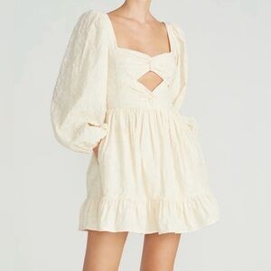 AMUR | cream crochet Aida long sleeve cut out mini dress sz 4 organic cotton